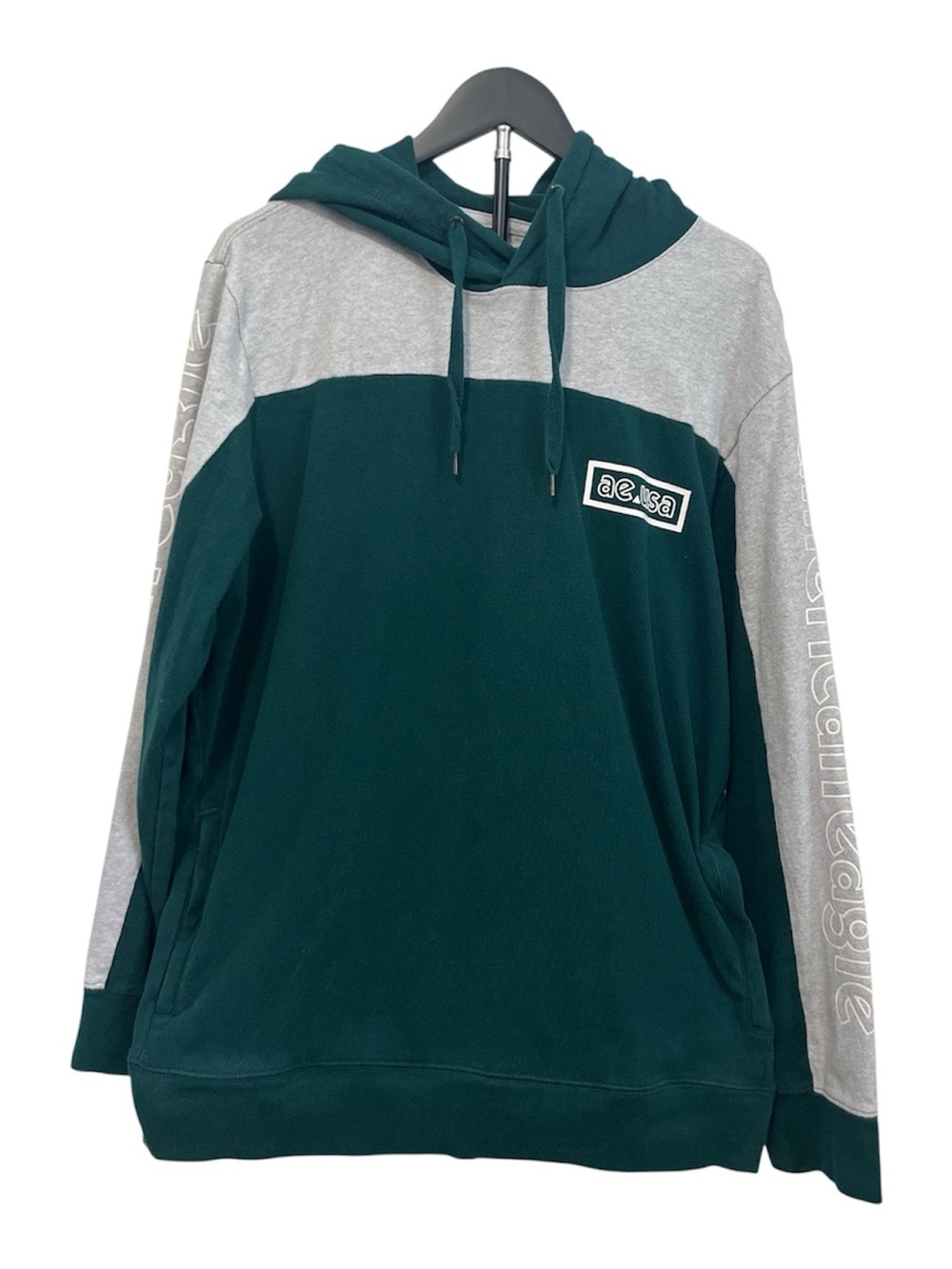 American Eagle Outfitters Teal and Gray Colorblock Hooded Sweatshirt